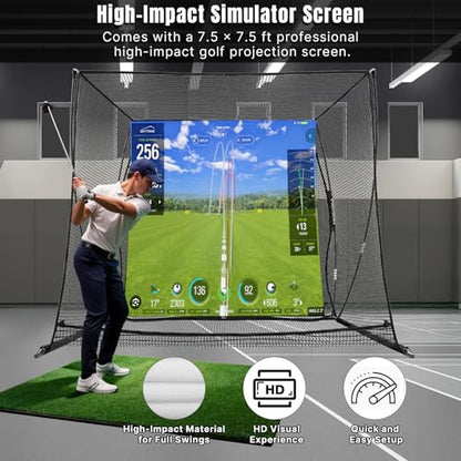 MOXOW 10 x 8 ft Golf Cage Practice Hitting Net with HD Simulator Screen - High-Impact Screen and Safety Structure Design for Indoor & Outdoor Golf Training