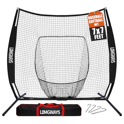 7x7ft/8x8ft Baseball Softball Net with Steel Frame for Batting, Hitting, Pitching, Portable Baseball Batting Net with Carry Bag, Great for All Levels - size: 7FT Black
