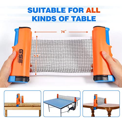 GSE Games & Sports Expert Adjustable Retractable Ping Pong Net Set & Post. Professional Table Tennis Rackets and Balls, Net with Posts and Storage Bag - Pingpong Paddle and Game Table Accessories. | Adjustable, Retractable, Post, Professional, Rackets, Ba