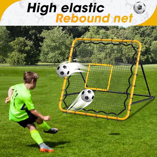 3.7×3.7FT Soccer and Baseball Rebounder Net,Volleyball Rebounder,Pitch Back Net,Multi-Sport Training Rebound Net,with Pitching Target,Adjustable Angles