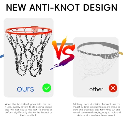 Basketball Net Replacement Heavy Duty,Resin Material, Anti-Rust Use Indoor Outdoor Standard 12-Ring Basketball Hoop - style: Black