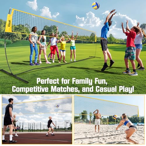Freestanding Volleyball Net Set for Backyard - 12FT Portable Outdoor Volleyball Net Training Equipment with Soft Volleyball, Pump, Boundary Mark and Carry Bag for Park, Beach Games, Volleyball Sports