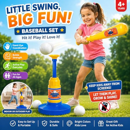 Baseball Training Tee Ball Popper Set with Bat & 3 Balls – Pop Up Hitting Trainer for Baseball Swing Practice