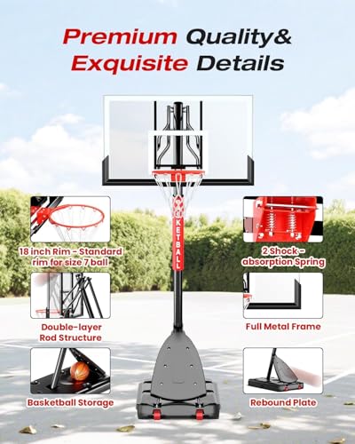 Basketball Hoop Outdoor 7.5-10 FT Height Adjustable, Portable Basketball Goals Systems with 54" Backboard for Youth Adults Teens - Backyard, Driveway Play