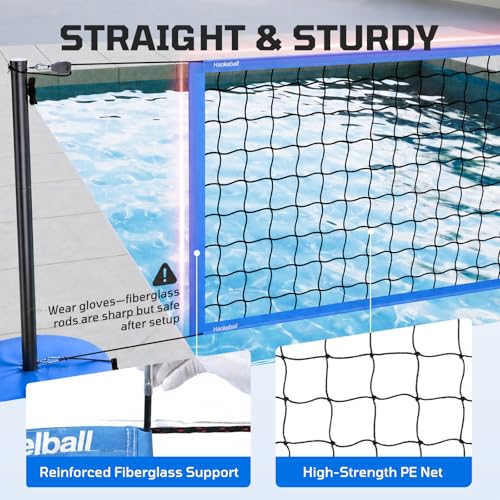 Haokelball LED Pool Volleyball Net Set, 15-32ft Adjustable Volleyball Net for Pool with Heavy Duty Base, Pool Volleyball Set for Inground Pools, Pool Toys & Pool Games for Kids & Adults, 2 Balls