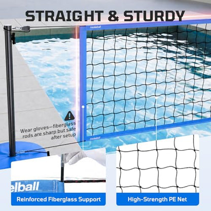 Haokelball LED Pool Volleyball Net Set, 15-32ft Adjustable Volleyball Net for Pool with Heavy Duty Base, Pool Volleyball Set for Inground Pools, Pool Toys & Pool Games for Kids & Adults, 2 Balls