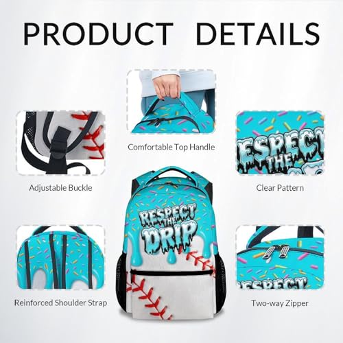 Baseball Drip Backpack for Boys Kids Schoolbag with Pocket - Durable Bookbag for Sport Lovers School Supplies Gifts (17 Inch)