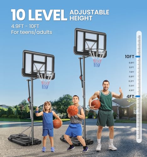 Basketball Hoop Outdoor 10ft Adjustable Portable Basketball Hoops & Goals System for Teens Youth and Adults in Backyard/Driveway/Indoor, 48 Inch Shatterproof Backboard, Fillable Base