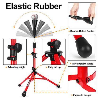 Baseball Tee Batting Tee Softball Tee Portable Travel Hitting Tee,Easy Adjustable Height,Stable Tripod Stand - color: Red Pro