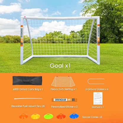 ORIENGEAR Soccer Goal, 12x6/10x6.5/8x6/6x4 Full Size Soccer Goals for Backyard, Soccer Net with Training Discs, Portable Soccer Goal for Kids and Adults with 1 Carry Bag, Porterias De Futbol - size: 6'x4' without target