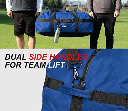 Fitdom 132L 36" Heavy Duty Extra Large Sports Gym Equipment Travel Duffel Bag W/Adjustable Shoulder & Compression Straps. Perfect for Soccer Baseball Basketball Hockey Football Team Coaches & More - color: Blue