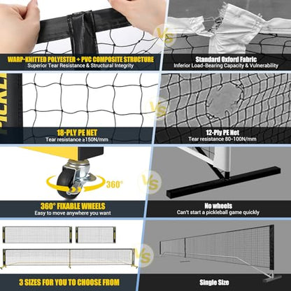 Pickleball Set Net with 4 Paddles, 6FT/11FT/22FT Portable 3-in-1 Pickle Ball Net with Carry Bag, Pickleballs, Designed for All Weather Conditions - style: 3-in-1 pickleball net with rackets