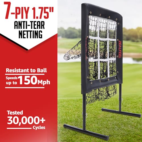 ZEALFEEL Baseball Pitching Net with 9 Hole Target & Strike Zone, 5 Height Adjustable Softball Throwing Trainer, Heavy Duty Portable Pitching Net