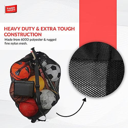 Keeble Outlets Extra Large Sports Ball Bag Mesh Soccer Ball Bag Heavy Duty Drawstring Bags Team Work for Holding Basketball, Volleyball, Baseball, Swimming Gear with Shoulder Strap