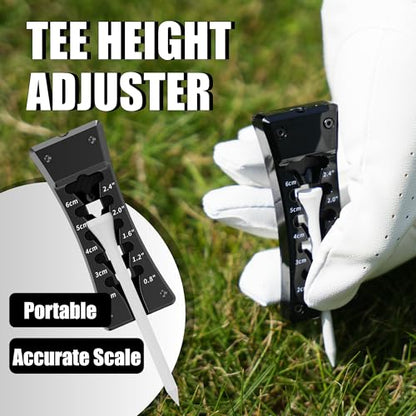 SANDIAN, All-in-1 Value Pak, Adjustable Golf Tee Height Setter with Divot Tool, Genuine Carbon Fiber Made Pitchfork, Super Lightweight, T800 Ball Marker, Hat Clip, Tees, Leather Holster, Zipper Case - color: Black