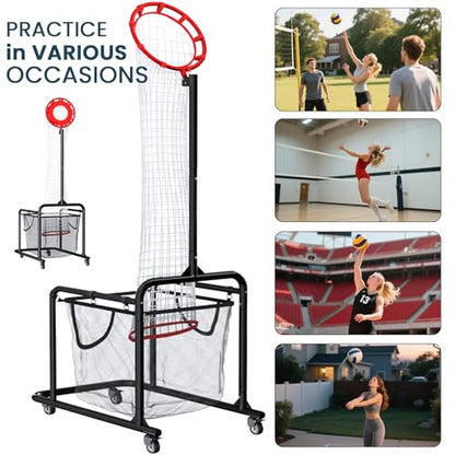 Volleyball Setter Training Equipment – Adjustable Height & Angle, Precision Target Cloth for Accurate Setting, Portable with Wheels, Ball Storage Net Bag Skill Levels
