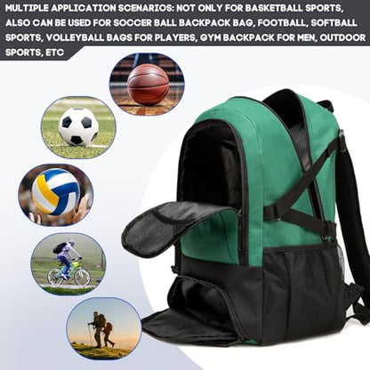 Basketball Bag Backpack, Large Capacity Sports Equipment Bags for Basketball, Soccer, and Volleyball. - color: green