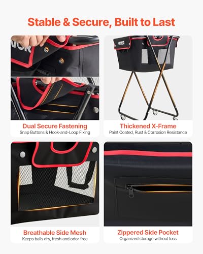 VEVOR Tennis & Pickleball Hopper Holds 200/175/150/120 Balls, 3-in-1 Tennis Foldable Pickleball Basket Cart for Easy Installation, Storage Bag for Tennis Training & Teaching - style: 175 Balls