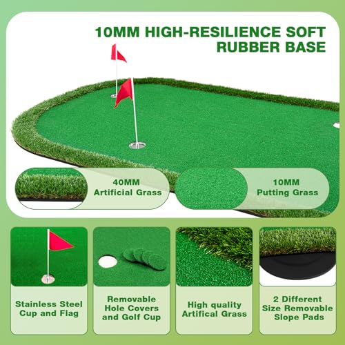 Wekin Golf Putting Green Training Mat,5x10ft Heavy Duty Artificial Turf Putting Green Mat for Indoor and Outdoor Party Game and Leisure Time