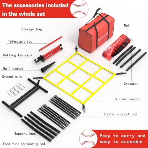 Portable Baseball and Softball Net, 7x7ft Hitting and Pitching Practice Net with Strike Zone, Includes Batting Tee, for Kids and Adults of All Skill Levels