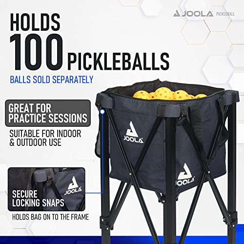 JOOLA Pickleball Ball Caddy - Holds up to 100 Balls - Includes 2 Side Pockets - Pickleball Equipment for Practice & Server Machine - Wheeled Cart with Bulk Ball Storage Bag - Black