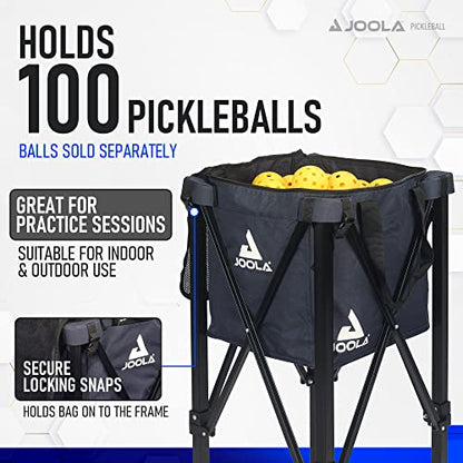 JOOLA Pickleball Ball Caddy - Holds up to 100 Balls - Includes 2 Side Pockets - Pickleball Equipment for Practice & Server Machine - Wheeled Cart with Bulk Ball Storage Bag - Black