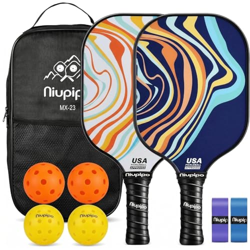 niupipo Pickleball Paddles Set of 2 or 4, USAPA Approved Fiberglass Pickleball Paddle Set with Balls and Bag, Polypropylene Honeycomb Core, Lightweight Pickleball Paddles for Beginners Men Women - color: Blue*2