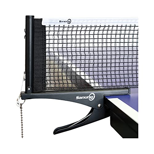 Sanung S304 Portable Table Tennis Net and Post Set Folding Spring Clamp-on with 2 Posts Kit Adjustable Ping Pong Training Mesh Net for Standard 60in Wide Tables Easy Setup