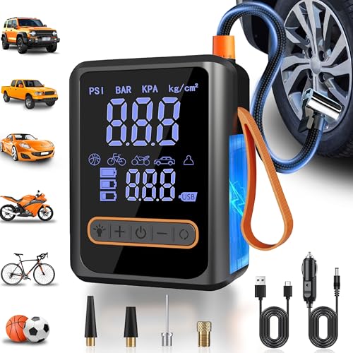 Tire Inflator Portable Air Compressor, 150PSI Heavy-Duty Dual-Cylinder Air Pump, 12V DC and Cordless Tire Pump, 3X Faster Inflation, with Digital Pressure Gauge, LED Light and Auto Shut-Off