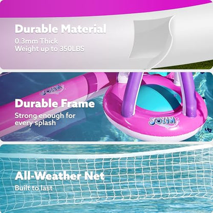 JOYIN Inflatable Pool Float Set Volleyball Net & Basketball Hoops, Floating Swimming Game Toy Floaties for Kids and Adults Volleyball Court (105”x28”x35”)|Basketball (27”x23”x27”),L-Pink Purple - color: Pink Purple, size: Large