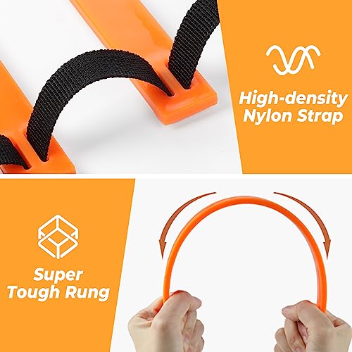 GHB Pro Agility Ladder Soccer Kick Trainer Set 20ft 12 Rung 10 Cones and 4 Stakes Speed Agility Football Training Equipment with Carrying Bag - color: Orange