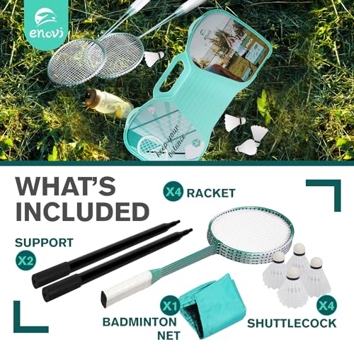 EasyGo Badminton Set, with Net, 4 Racket, 4 Birdies, Portable Storage Box, for Backyards, Outdoor Games, Yard Games