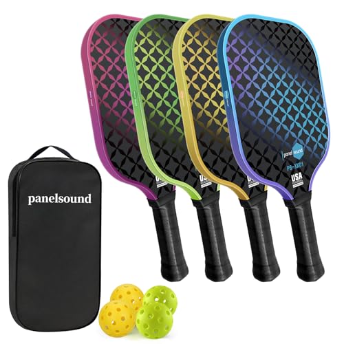 Pickleball Paddles Set of 2 or 4, USAPA Approved Fiberglass Pickleball Racket Set with 4 Outdoor Pickleballs and 1 Carrying Case - color: 4 Pack-4 Colors
