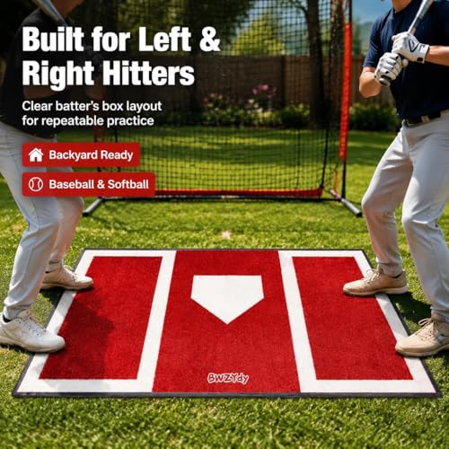 Baseball & Softball Hitting Mat - 6x4ft Anti-Slip Rubber Base, Home Plate with Batters Box, Foldable 12LB Design - Indoor/Outdoor Training for Left/Right Hitters, with Carry Bag