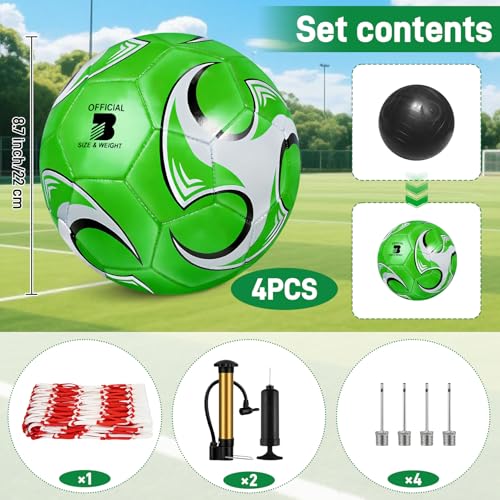4 Pack Soccer Balls Size 5/4/3 Bulk with Pump, Carry Net, Needles - Pelota De Futbol Official Size Training Practice & Match Ball - Ideal Soccer & Birthday Gift - color: Color-Whirlwind, size: Size 3