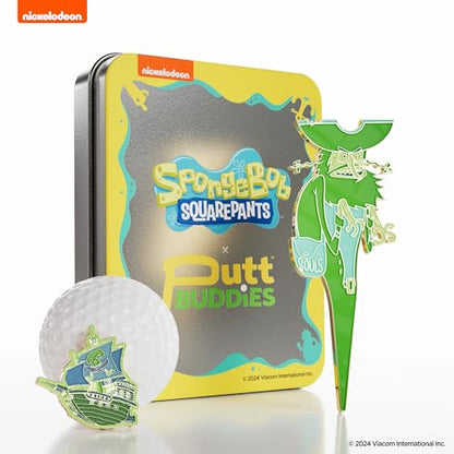 Spongebob Squarepants Spongebob Flying Dutchman Divot Tool and Ball Marker – Magnetic Collectible Golf Gift Set with Hat Clip & Tin for Golfers
