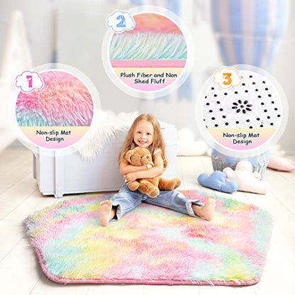 Princess Castle Girls Play Tent with Rainbow Rug Star Lights Pop Up Play Tent for Toddlers Kids DISHIO Playhouse Toys for 1,2,3 Years Birthday Gifts Fairy Girls Tent with Mat Indoor Outdoor Kids Play - style: Tent with rainbow rug/lights