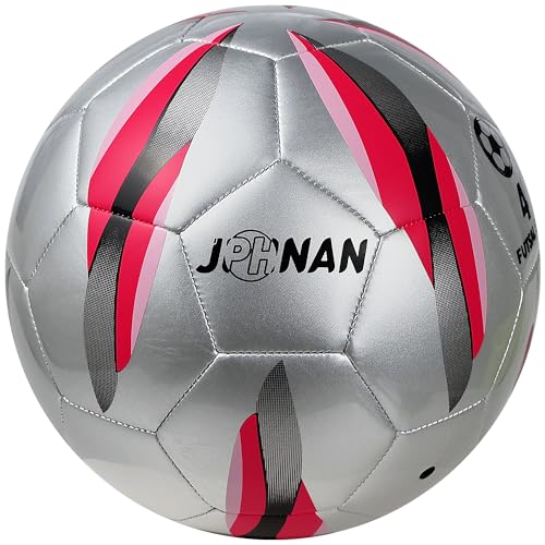 Low Bounce Futsal Ball Size 4 – Indoor Soccer Ball with Reinforced Stitching & TPU Cover for Training, Games, and Competition – Durable for Youth and Adults - color: Silver/Pink Red