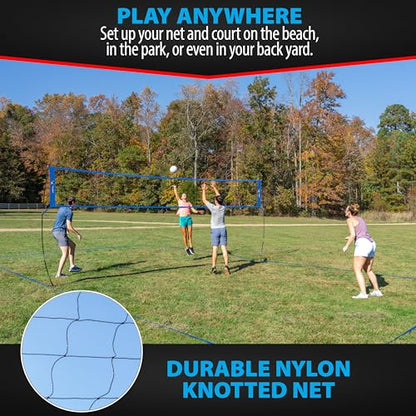 Outdoor Volleyball Net for Backyard. 12FT/20FT/32FT, 4 Adjustable Height Options, Ball with Pump, Boundary Markers, Carry Case and Stakes Included