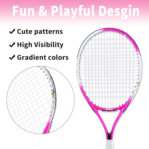 Senston Kids Tennis Racket Set (17 & 23 Inch) - 1 Pack Junior Tennis Racquet, Lightweight Aluminum Frame, Includes Cover - color: pink, size: 17 inch
