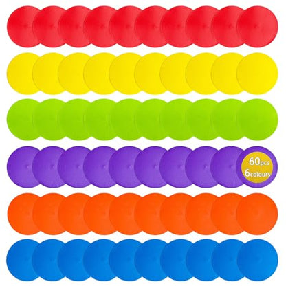 Spot Markers 4 Inch 9 Inch Non Slip Rubber Floor Markers Flat Field Cones Poly Dots for Classroom Dance Sports Soccer Basketball Speed Agility Training - style: 4inch 60pcs