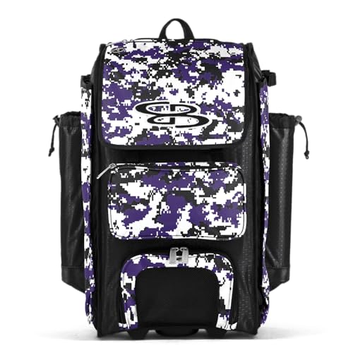 Boombah Catchers Superpack Hybrid Rolling Digital Camo Bat Bag - Multiple Colors - Wheeled & Backpack Version - color: Black/Purple