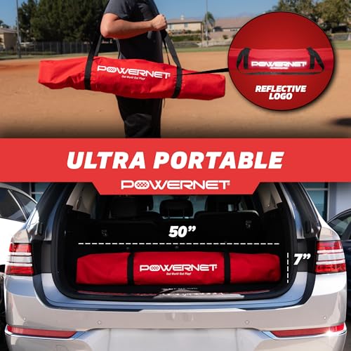 PowerNet Triple Threat Baseball Net, 3 Way 7' x 7' Batting, Hitting & Pitching Net Covers 147 Sq Ft, Softball Baseball Training Equipment, Baseball Practice Net - color: Red