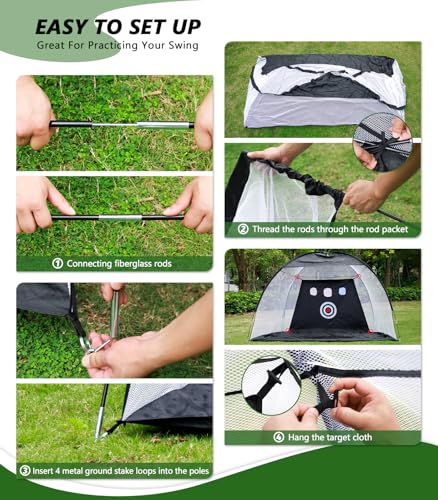 Golf Net: 10x7ft Golf Hitting Practice Net for Indoor & Outdoor Use with Heavy-Duty Base Dual-Turf Mat, Chipping Swing Training Mult-Target Nets for Backyard Driving, Gifts for Men Dad Husband Golfers
