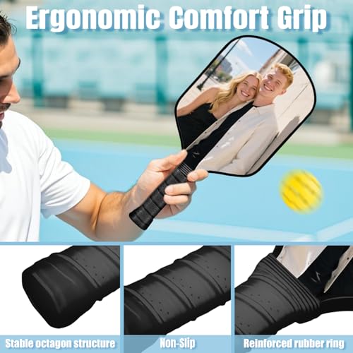 Custom Pickleball Paddles with Photo Text Logo, Personalized Pickleball Paddles with Comfort Grip, Personalized Gifts for Beginners, Lover, Boyfriend, Men (Only One Paddle) - color: black