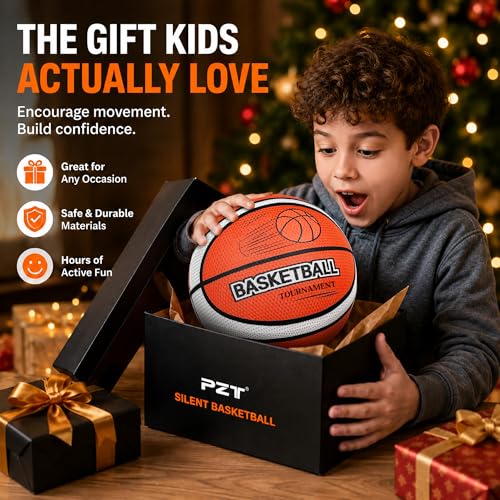 Silent Basketball Size 7 with Fabric Cover, 600g Airless Basketball for Quiet Dribbling and Indoor Training, Pro PU Foam Ball for Adults and Children, Ideal Gift for Birthdays or Christmas