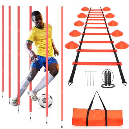 Agility Training Poles Equipment Soccer Training Equipment Includes 6 Agility Poles,Agility Ladder, 10 Soccer Cones,Jump Rope for Speed Training, Soccer Training, Basketball Athletes & Kids - color: Orange