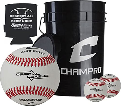 Champro 6 Gallon Bucket with 30 CBB-200 Baseballs and Drink Can Sleeve