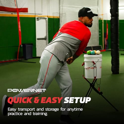 PowerNet Corbin Carroll Baseball Softball Deluxe (2.5 lbs) Batting Tee + Bucket Caddy Lifter Bundle, Training and Drills, Adjustable Height Tee 27.5" - 44", Lifter Holds All Standard Buckets
