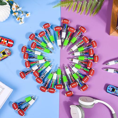 LiYiQ 25 Pcs Football Party Favor Multicolor Pen in One Cartoon Cute Fun 4-in-1 Cute Pens Bulk Kawaii Football Shape Cool Ballpoint Pens for Kids Fun Gifts - style: Football